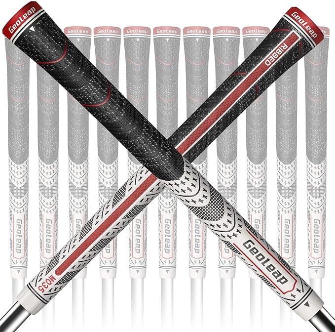 Geoleap Golf Grips Set of 13- Back Rib Improved Control，Multi Compound Rubber And Cord Hybrid Golf Club Grips, Standard/Mdisize, 7 Colors Optional.
