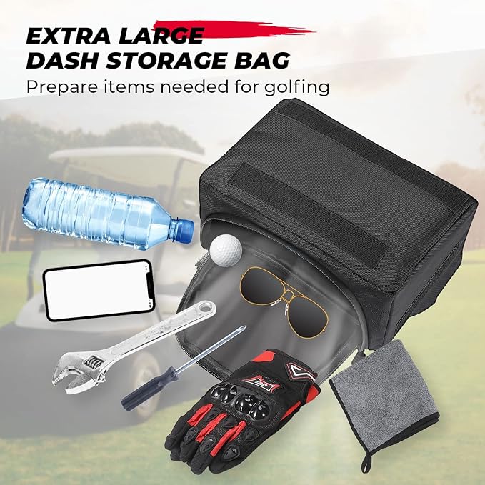 KEMIMOTO Golf Cart Dash Storage Bag Compatible with Club Car Tempo, 1680D, No Drilling Organizer Bag, Waterproof, Black