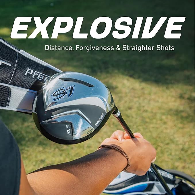 Precise S7 Men’s 18-Piece Golf Set – Titanium Driver, Woods, Hybrid, 5-SW Irons, Putter, Stand Bag, 4 Headcovers and Cover – RH