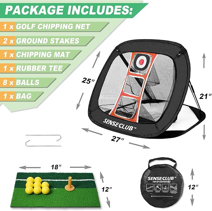 Foldable Chipping Net with Mat & Balls, Indoor Golf Practice Chipping Target, Backyard Golf Game & Gifts