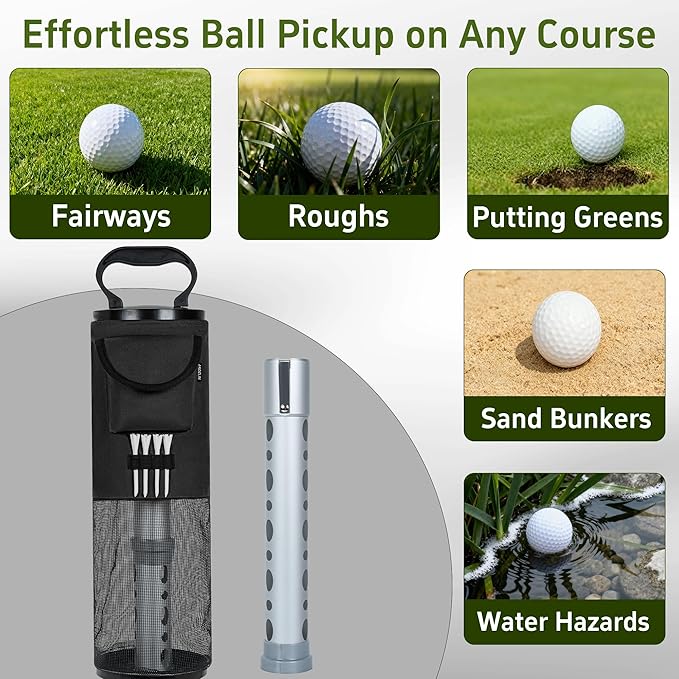 AKOZLIN Golf Ball Shag Bag with Detachable Aluminum Alloy Tube Golf Ball Retriever Large Capacity Shags Bag for Golf Ball Shagger Hold Up to 90 Balls