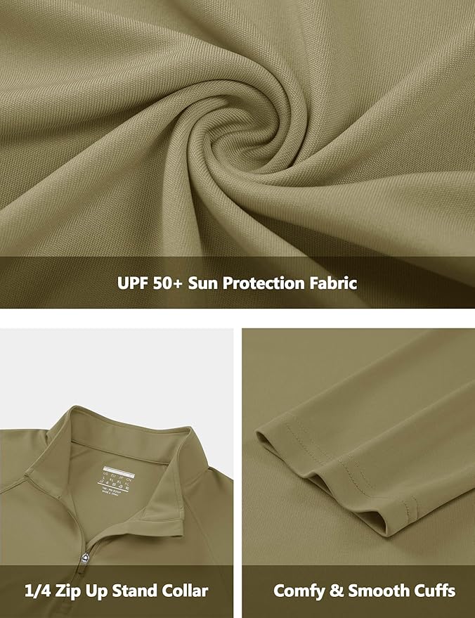 CRYSULLY Men's Long Sleeve 1/4 Zip Shirts Sun Protection Pullover UPF 50+ Rash Guard Running Lightweight T Shirt
