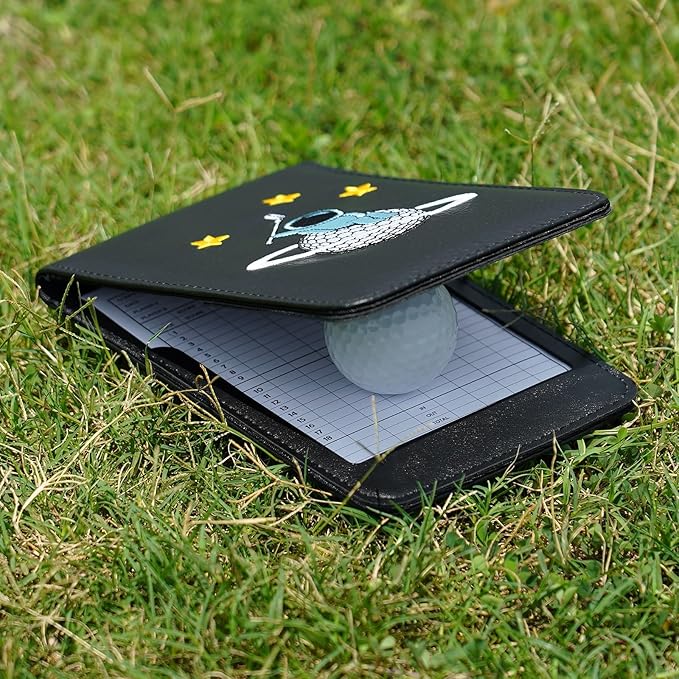 2thpart Astronaut Embroidery Golf Scorecard Holder & Yardage Book Cover, Pencil Included, Black, 7.1" x 4.4"