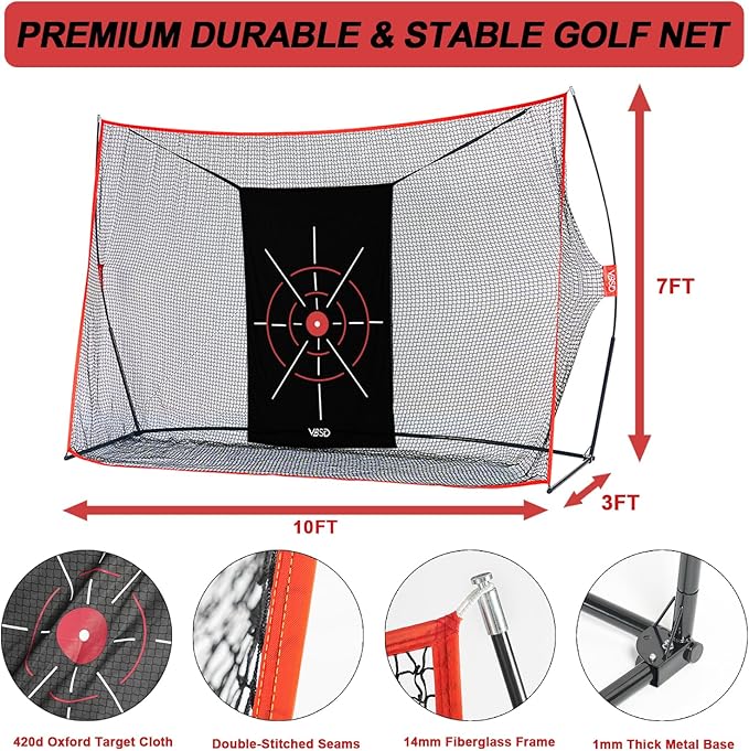 10x7ft Golf Practice Net for Backyard Driving, All-in-1 Outdoor Indoor Hitting Net, Mat, 7 Tees, 6 Balls for Training, Golf Gifts for Men Dad Him Golfer