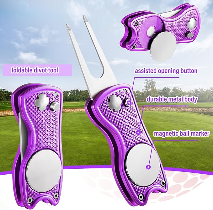 Liliful 12 Pcs Golf Accessories Kit, Include Golf Ball Bag with Hook Towel Tees Magnetic Ball Marker Divot Tool Cleaner Brush for Women Man Gifts