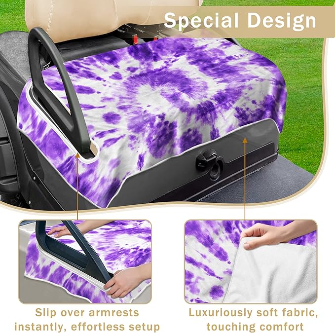YOKYHOM Golf Cart Seat Covers, Tie-dye Purple Golf Cart Front Seat Towel/Blanket Fit for EZGO/Yamaha/Club Car and More Golf Carts, 100% Microfiber, Keeps Your Seat Cool and Clean, 51''x 31''