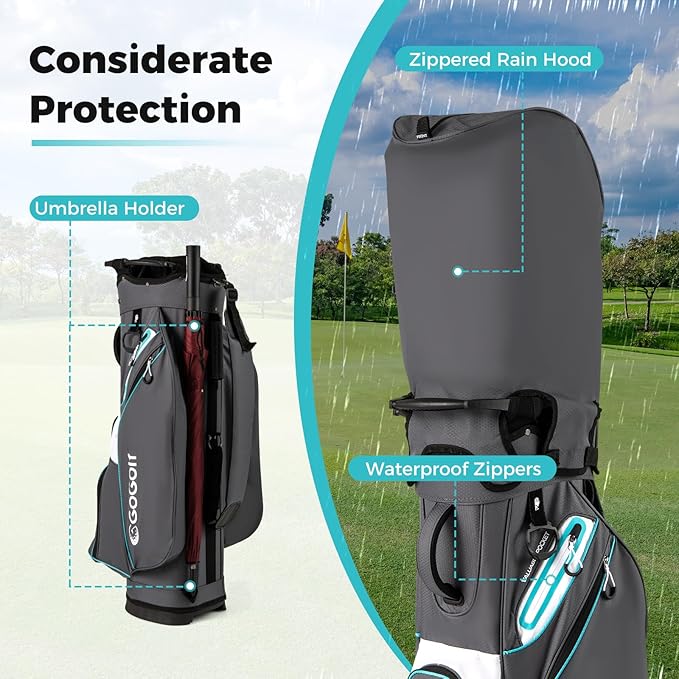 Tangkula Golf Cart Bag, Lightweight Golf Bag with 14-Way Divider Top, Portable Golf Club Organizer Bag with Cooler Pocket, Adjustable Shoulder Strap, Rain Hood & Umbrella Holder for Men & Women