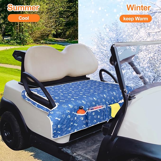 Golf Cart Seat Covers, Universal Golf Cart Seat Towel Blanket with 4 Front Pockets & Nonskid Bottom Fits for EZGO, Yamaha, Club Car and More 2 Person Seats Golf Carts