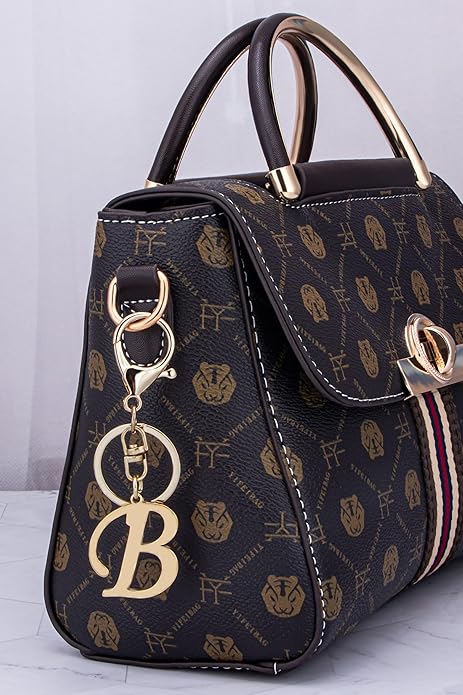 Cute Stainless Steel Gold Initial Letter Keychain for Women Girl, Charms for Key Handbag Backpack Bag, Personalized Gift