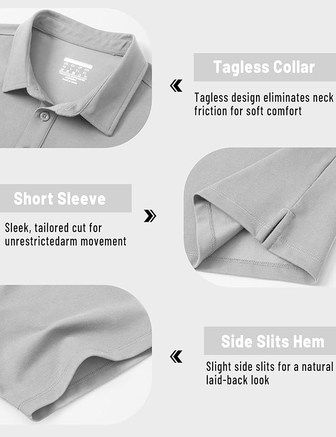 TACVASEN Mens Polo Shirts Short Sleeve Pique 3 Buttons Golf Polo Cooling Performance Moisture Wicking Shirt