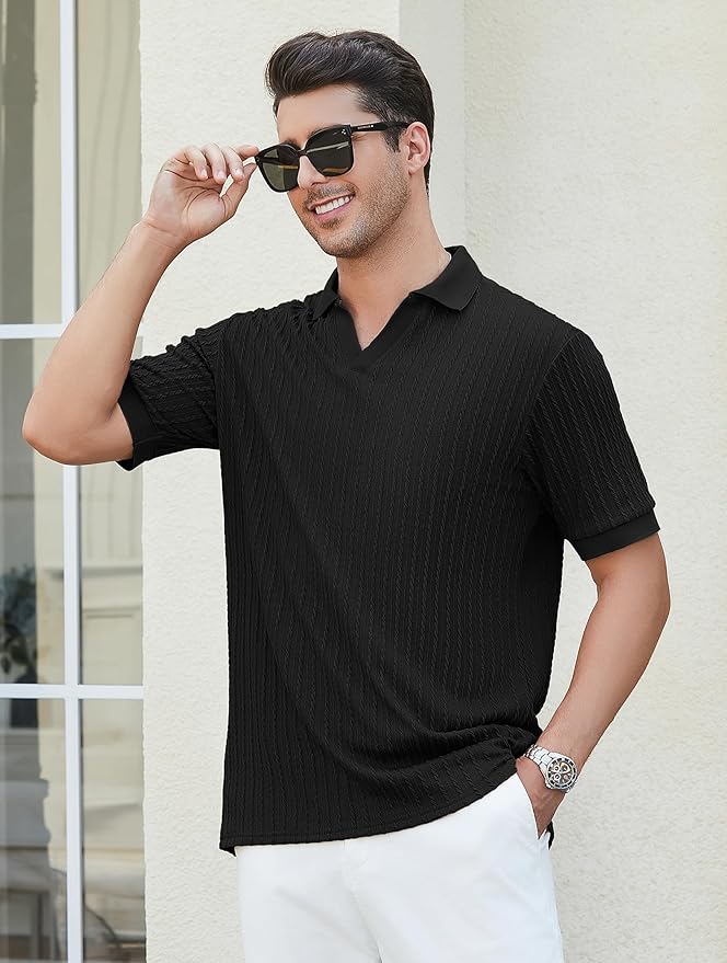Esabel.C Golf Shirts for Men Dry Fit Performance Short Sleeve Print Moisture Wicking Collared Shirt