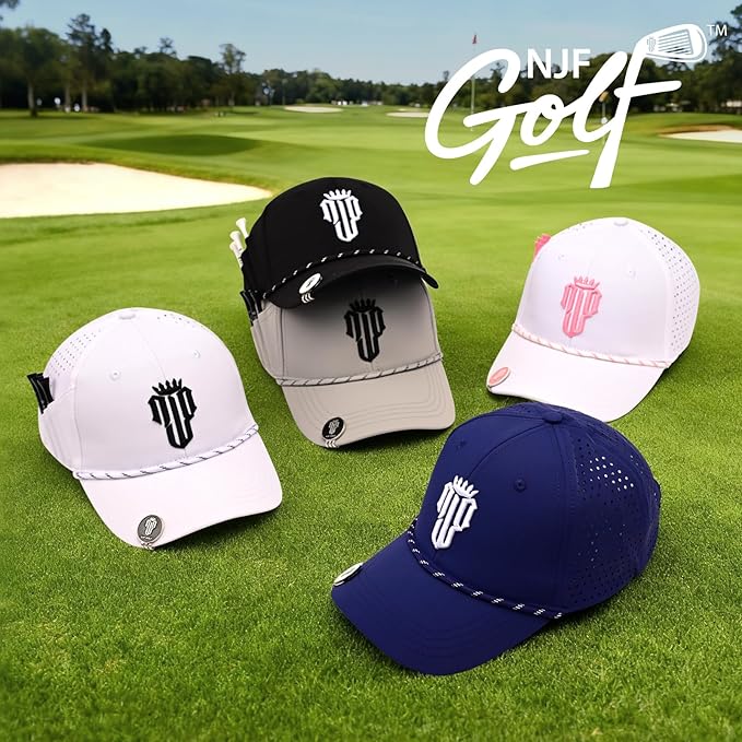 NJF Golf™ Hat Men - Breathable Mens Golf Hats, Adjustable Rope Snapback Cap, Convenient Cap with Tee Holder