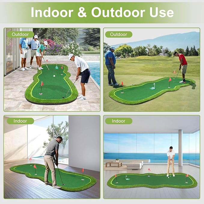 Golf Putting Green Mat, Professional Large Putting Mat with Movable Cup/Slope Pad for Indoor & Outdoor
