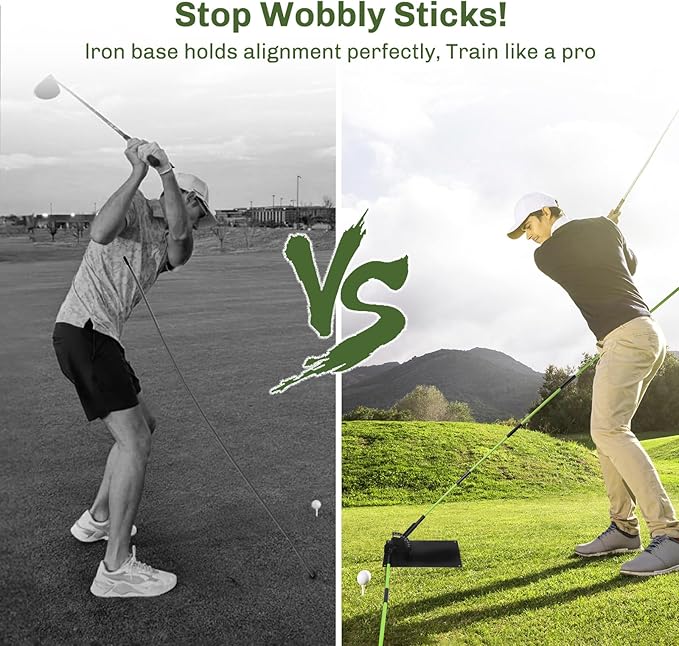 Feroca Upgraded Golf Alignment Stick Holder with Anti-Tip Base, Golf Swing Plane Trainer Enhanced Stability with Front Iron Weighs, Golf Training Aid Fix Slices & Putting