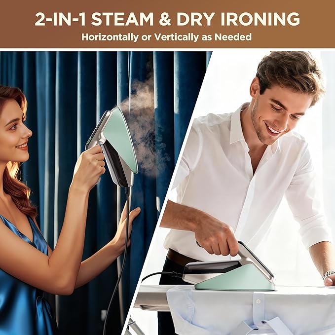 Newbealer Steam Generator Iron, 1500W Turbo Steamer for Clothes, 2 Bar Pressure Clothes Iron, 4 Steam & 4 Dry Heat Modes, Fast Heat-Up, 350ml Detachable Tank, Auto-Off, Self-Cleaning (Green)