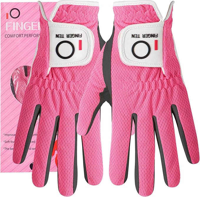 FINGER TEN Womens Golf Glove Right Handed Golfer Left Hand Rain Grip Hot Wet All Weather Value 2 Pack, Golf Gloves Breathable Flexible for Ladies Women