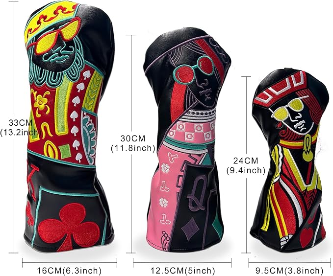 Poker Golf Headcover Golf Club Covers Fairway Wood Cover Headcover with Premium Synthetic Leather Material Embroidery Poker Pattern Fits for All Brand Golf Clubs.