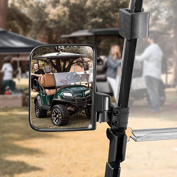 10L0L Golf Cart Mirror, No Drilling Extra Large Side View Mirror Universal for Yamaha, Club Car, EZGO, Folding Side Rear View Mirrors Adjustable 180 Degree