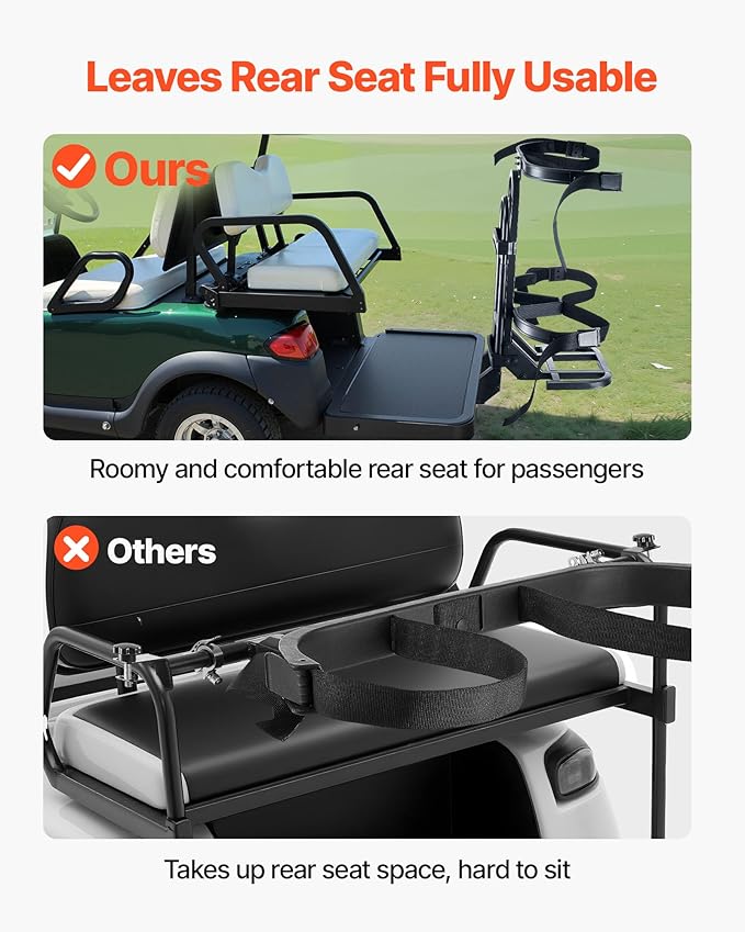 VEVOR Golf Cart Bag Holder, Compatible with Yamaha, EZGO, Club Car Rear Seat Grab Bar, Most Golf Carts, Space-Saving Carbon Steel Bag Holder Bracket, No-Drilling Installation, Black