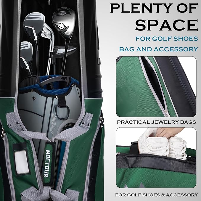 Golf Travel Bags for Airlines with Wheels & ABS Hard Case Top, Protect Your Clubs, Waterproof 1680D Oxford Fabric and Oversize Tank Wheels, Lightweight and Easy to Maneuver