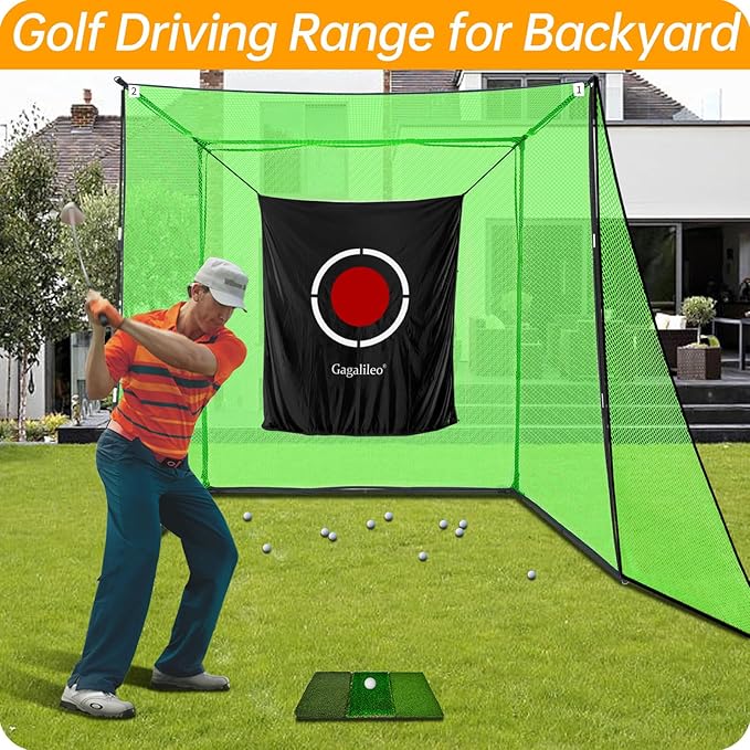 Gagalileo Golf Cage Net: Alloy Steel Frame 7.7X7.7X4.6FT Heavy Duty Practice Accuracy with Target for Backyard Driving Indoor Driving Range Outdoor Training Without Bottom