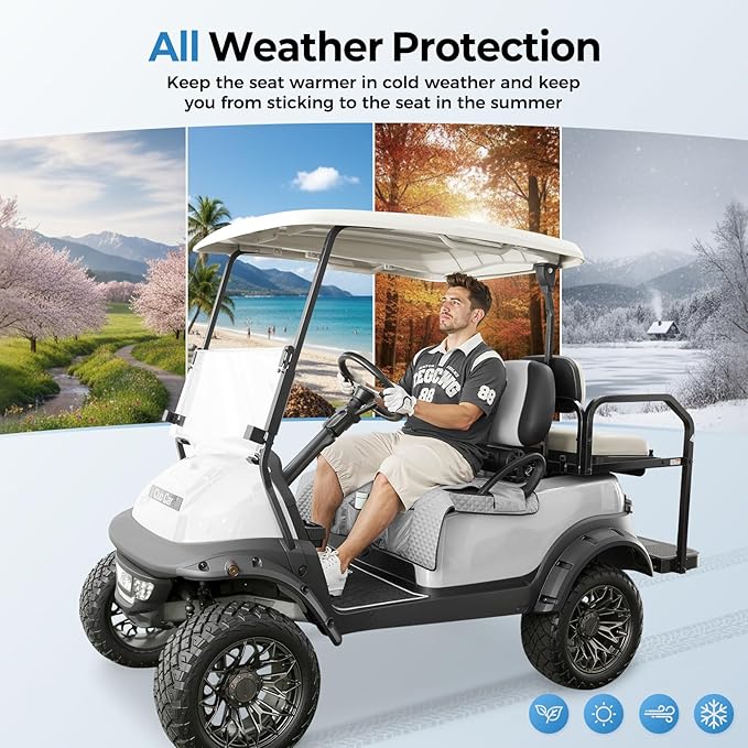 Tecoom Golf Cart Seat Covers, Universal Golf Cart Seat Towel Blanket with Armrest Strap 4 Pockets Non-Slip Bottom, Fits Club Car, EZGO, Yamaha, and More Front Seats, Protect Seats from Pet-Scratch Sun