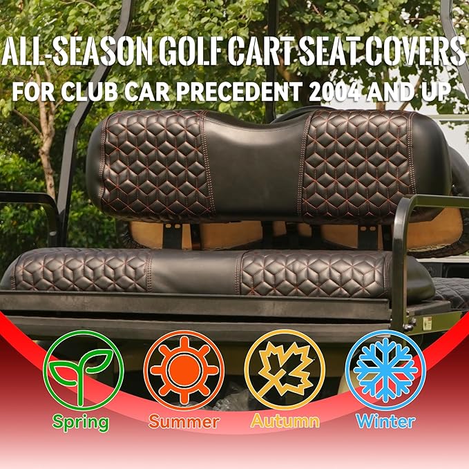 Golf Cart Seat Covers Front and Rear for Club Car Precedent 2004+ Standard Seat Cushion, EZGO Vinyl Leather Seat Cover Set Replacement Accessories, No Staples, Black(4 PCS)