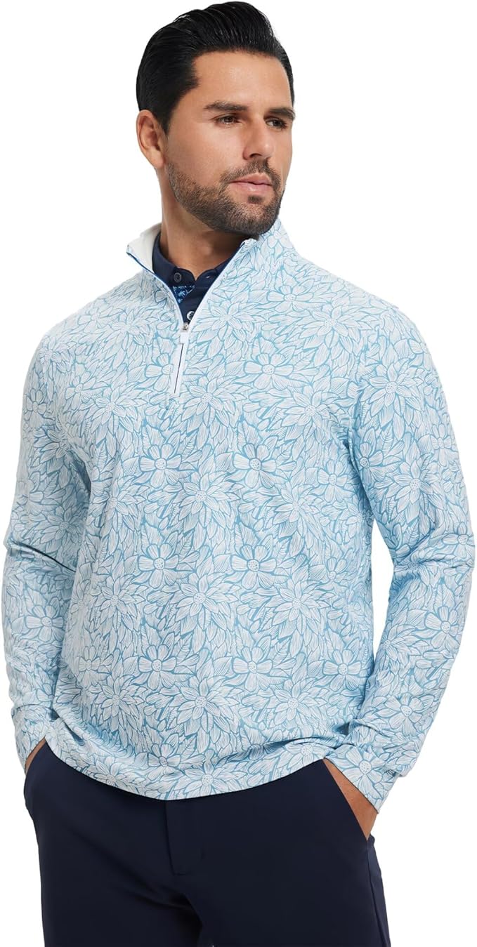 M MAELREG Quarter Zip Golf Pullover Men Dry Fit Long Sleeve Performance Wicking 1/4 Zip Full Print Pullover Mens Sweatshirt
