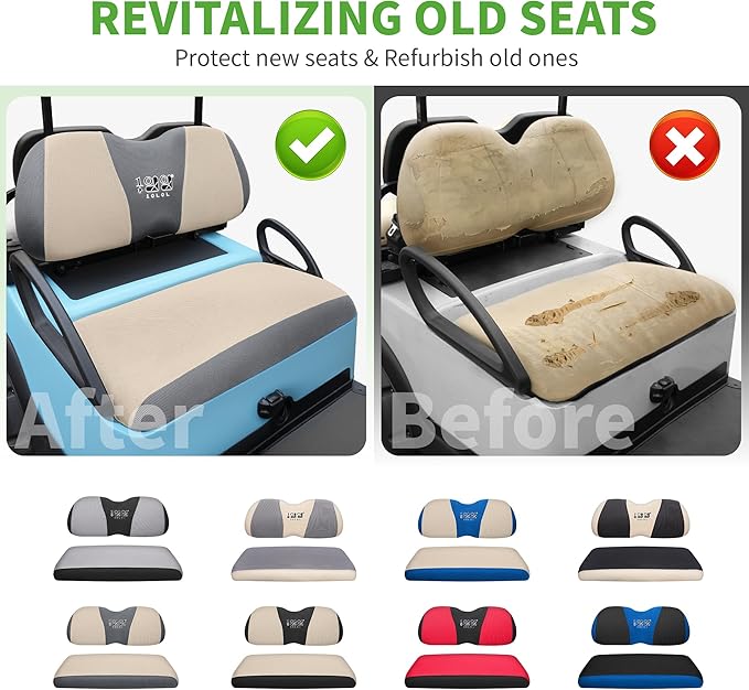 10L0L Golf Cart Seat Covers Universal for Yamaha G29 Drive2 Club Car DS Precedent Tempo Standard Front Seats, Breathable Mesh Bench Seat Cover, No Drilling Seat Cushion - All-Season Comfort