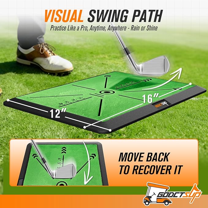 Golf Hitting Mat with Instant Swing Path Feedback, Extra Replaceable Golf Practice Mat for Home Outdoor Use, Turf Driving Impact Swing Pad, Non-Slip Rubber Base Training Aid, Gifts Idea