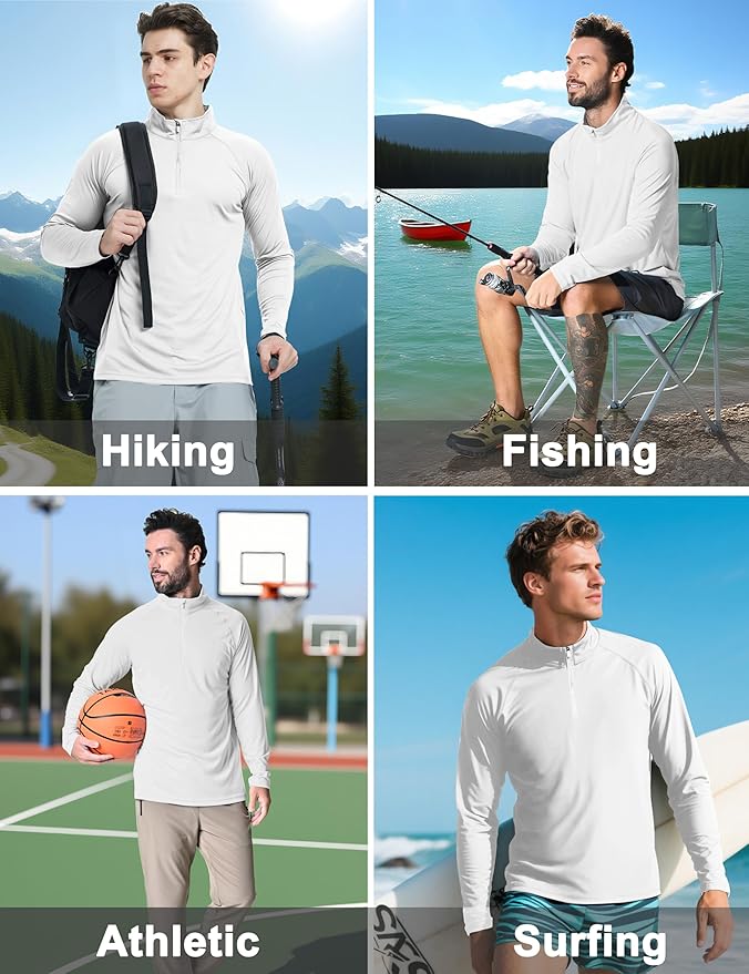 CRYSULLY Men's Long Sleeve 1/4 Zip Shirts Sun Protection Pullover UPF 50+ Rash Guard Running Lightweight T Shirt