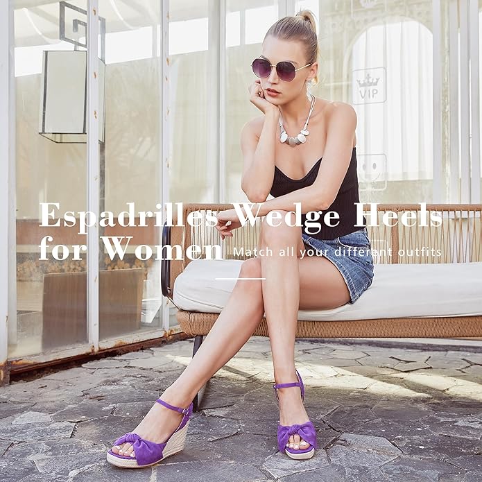 girgod Espadrilles Wedge Sandals for Women Bow Platform Wedges Heels Open Toe Ankle Strap Summer Wedding Wedges