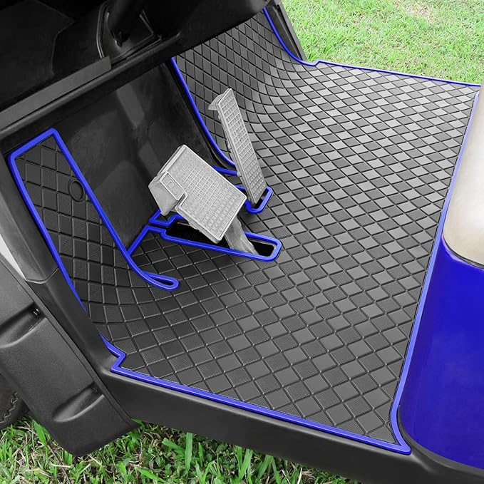 Golf Cart Floor Liner Mat 8mm Thick Rubber Full Coverage Fit for 2017-2025 Yamaha Drive2, QuieTech, Adventurer, UMAX Rally 4x4 Non-Slip Mats Replacement - Blue Trim