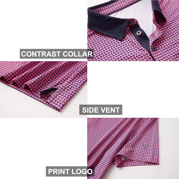Golf Shirts for Men Dry Fit Short Sleeve Print Performance Moisture Wicking Polo Shirt