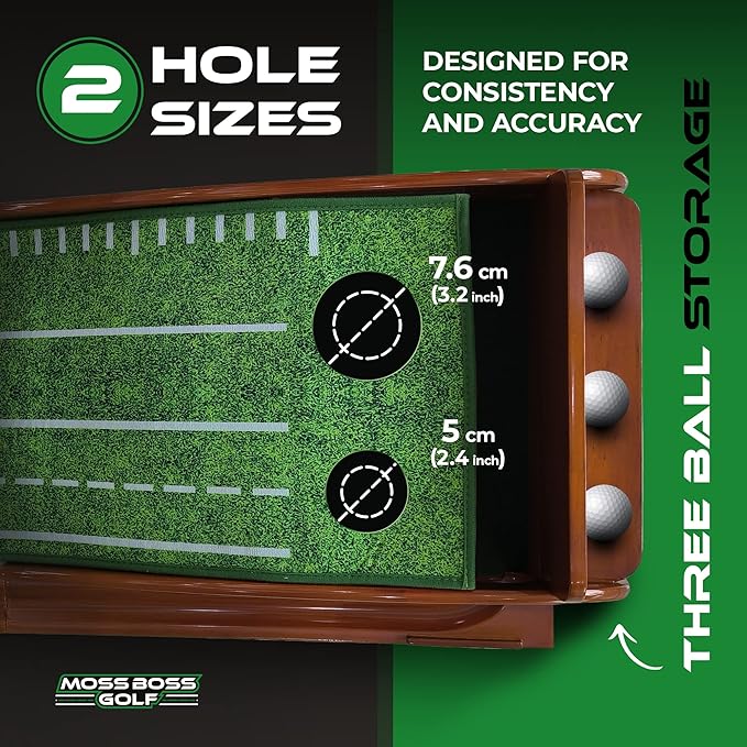 Practice Putting Mat with Automatic Ball Return Track & Putting Mirror - Indoor Golf Practice Mat for Mini Games & Home/Office Use, Great Gift for Golf Lovers