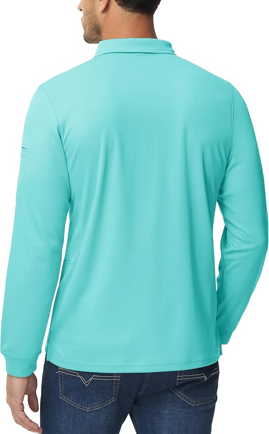MAGCOMSEN Men's Polo Shirts 3 Button Quick Dry Performance Long Sleeve Tactical Shirts Pique Jersey Golf Shirt