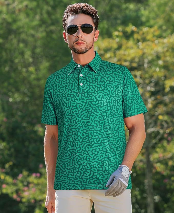 zeetoo Men's Polo Shirts Hawaiian Golf Polos Shirts Short Sleeve Performance Moisture Wicking Mens Golf Shirts