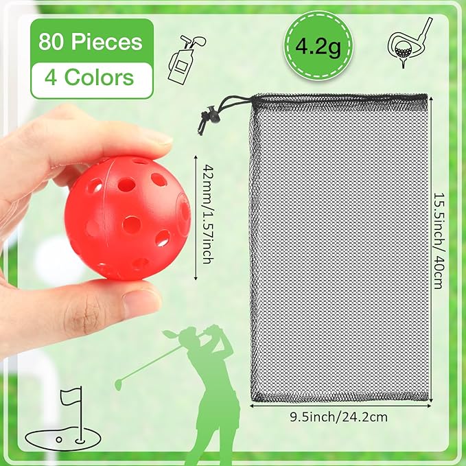 80 Pack Practice Golf Balls Limited Flight 42 mm Golf Training Airflow Hollow Plastic Ball for Women Men Indoor Outdoor Driving Range Swing Practice Home