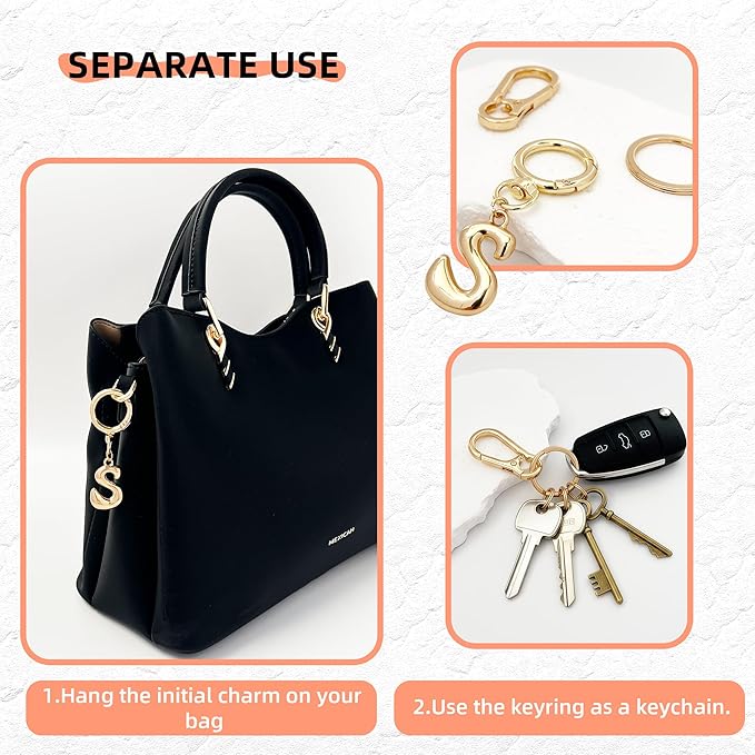 Gold Bubble Heart, Cherry, Bow & More Designs Letter Initial Keychain Bag Charms – Cute Purse Charms for Handbags
