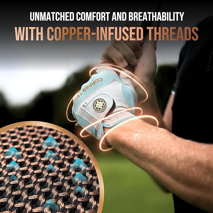 Copper Tech Golf Gloves Men Right Handed Golfer or Left Handed Golfer (2nd Gen) | Copper Compression Joint Support Golf Glove
