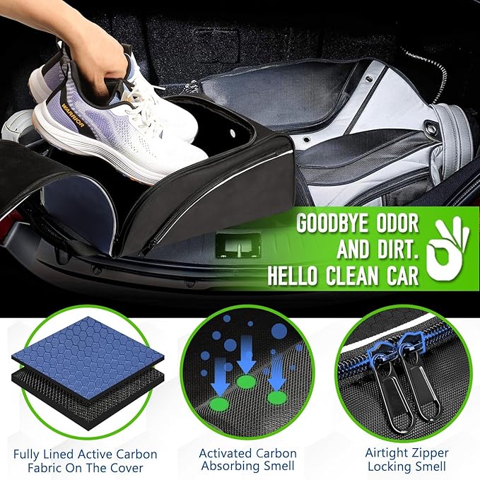 Smell Proof Shoe Cleat Bag for Travel Men - Golf Soccer Zippered Sport Shoe Carrier Bags with Ventilation & Side Pockets for Socks, Tees, Golf Balls; Golf Accessories Fathers Dad Day Gifts for Men