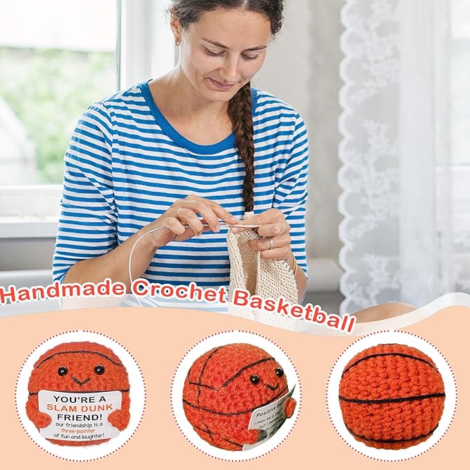 Handmade Crochet Basketball Decor,Funny & Sentimental Gift for Best Friends, Unique Birthday Present for Men and Women, Cute Gag Gift for Bestie or Coworker