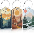 3 Pack Mountain Tree Luggage Tags for Suitcase Sunset Landscape PU Leather Travel Luggage Tag Privacy Cover ID Label for Women Men Baggage Backpack Handbag School Bag