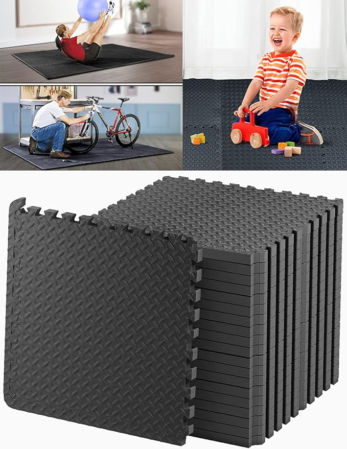 Kangler 20 pcs Gym Mats Set - EVA Foam Puzzle Floor Mats, High-Density Interlocking Foam Floor Tiles Home Workout Exercise Mats for Play-Room Garage Pool Treadmill Garage Kitchen Flooring