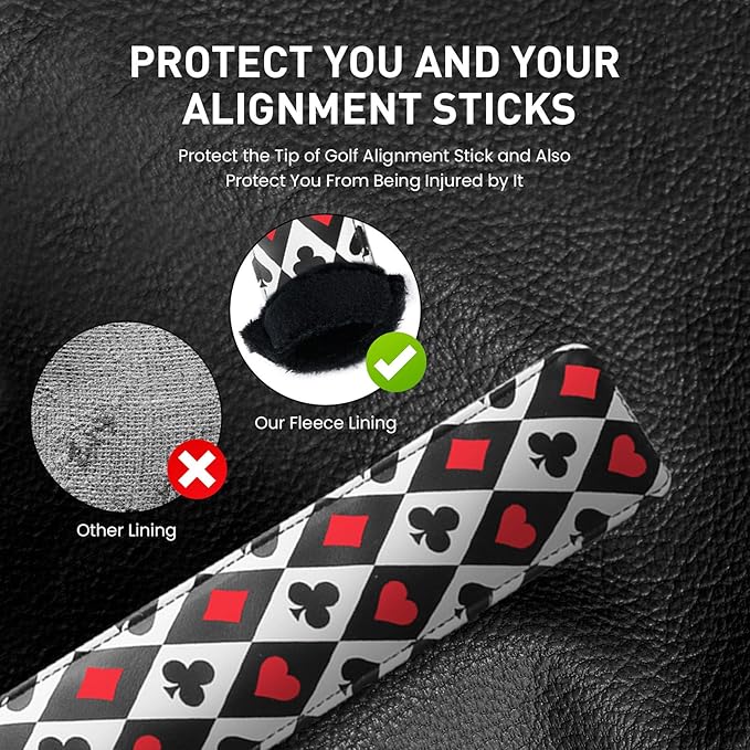 FINGER TEN Golf Alignment Stick Cover Headcover Rods Holder Case Leather 14''× 2'' in USA Black White Green Hold at Least 2 Sticks
