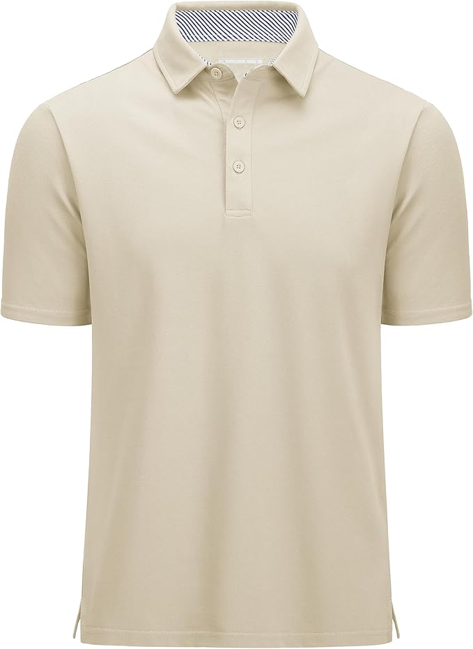 MAGCOMSEN Men's Polo Shirts Short Sleeve Cotton Pique 3 Button Classic Fit Casual T-Shirt Performance Golf Shirts