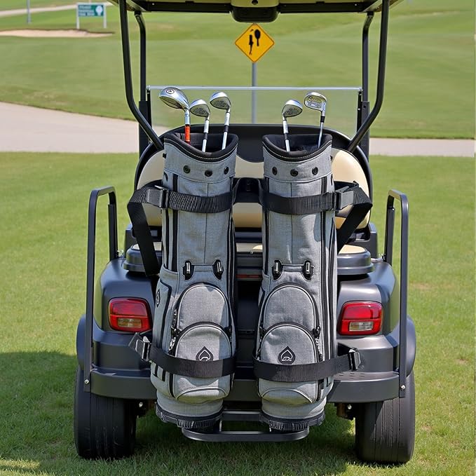 VEVOR Golf Cart Bag Holder, Compatible with Yamaha, EZGO, Club Car Rear Seat Grab Bar, Most Golf Carts, Space-Saving Carbon Steel Bag Holder Bracket, No-Drilling Installation, Black