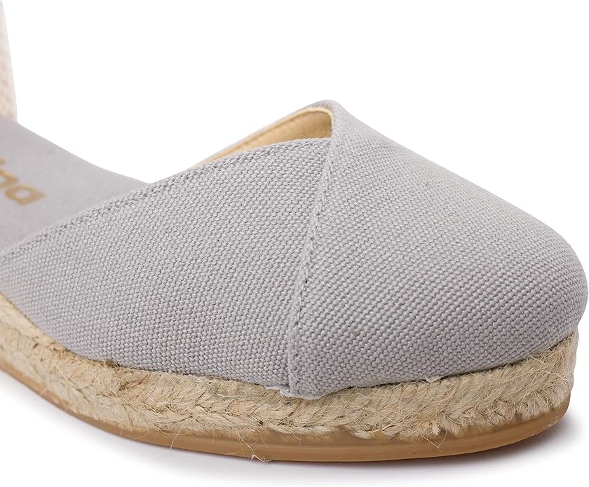 Girona Authentic Spanish Espadrille Wedge Sandals for Women - Sustainable, Eco Friendly, Vegan Shoes. Classic Style, Organic Cotton Canvas Upper, Comfy Insole, Jute Midsole, Rubber Sole. Made in Spain