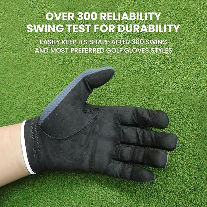 FINGER TEN Men's Golf Gloves for Right Left Handed Golfer Rain Grip Value 2 Pack, Golf Glove for Left or Right Hand Hot Wet Weather No Sweat Black Gray White Blue