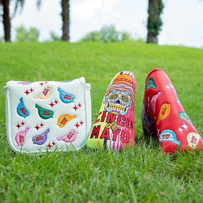 Golf Mallet Putter Cover, Square Mallet Putter Cover with Strong Magnetic Closure, Colorful Birdie Design Putter Head Cover Waterproof PU Leather Mallet Putter Headcover